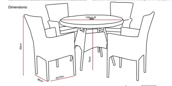 Lichfield Novelda 4 Seat Rattan Dining Set Dimensions
