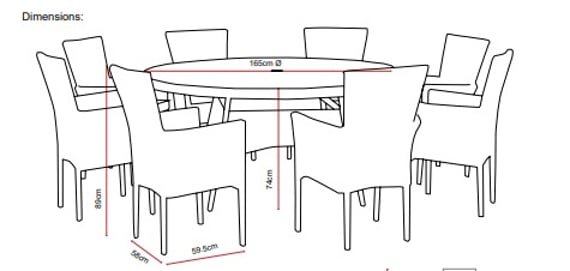 Lichfield Novelda 8 Seat Rattan Dining Set Dimensions