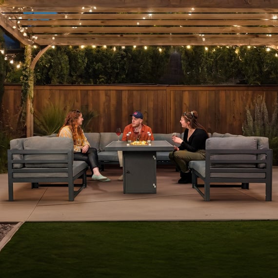 Jardi Modular Garden Furniture Set With Fire Pit - Anthracite Grey