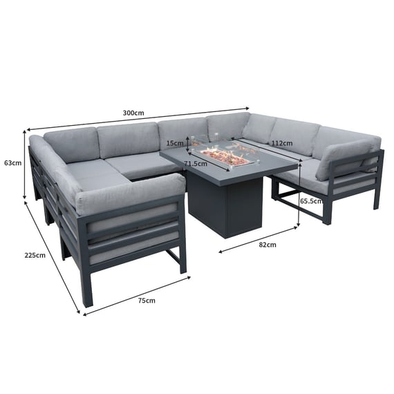 Modular garden furniture fire pit table close up