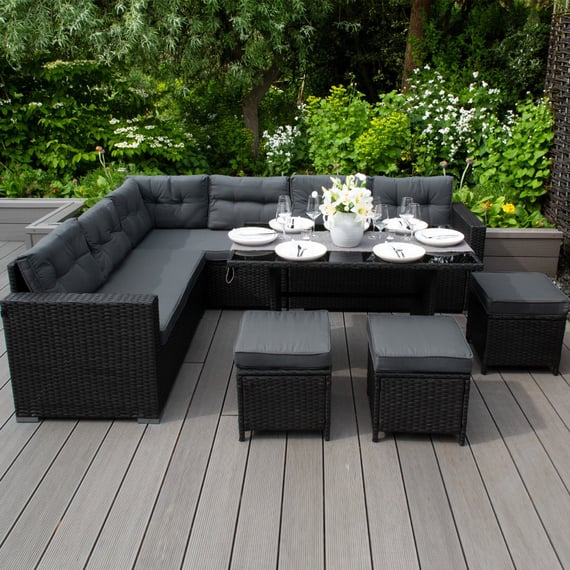 Jardi Rattan Corner Sofa Set - Black - 9 Seater