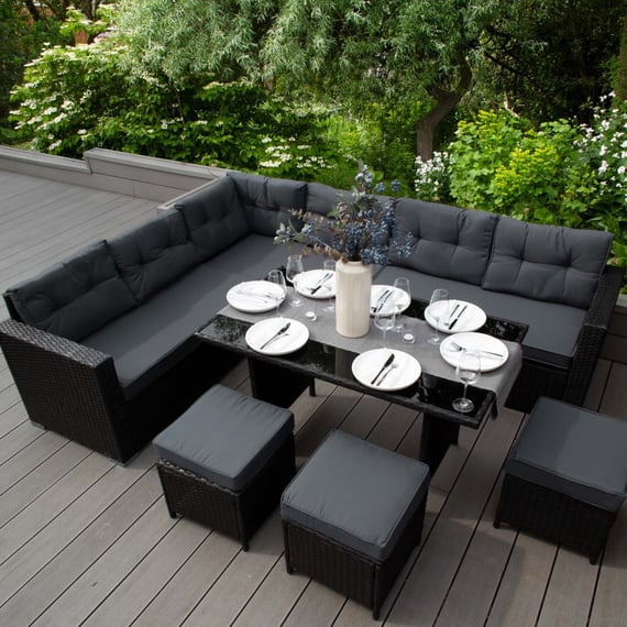 Black rattan corner sofa set side view