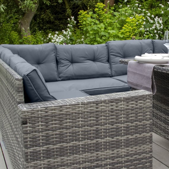 Grey rattan corner sofa set side view