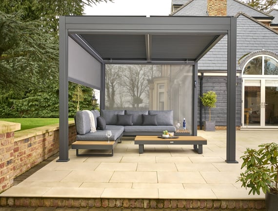 Nexus Grey Aluminium Pergola - Front Screen Down by Period House