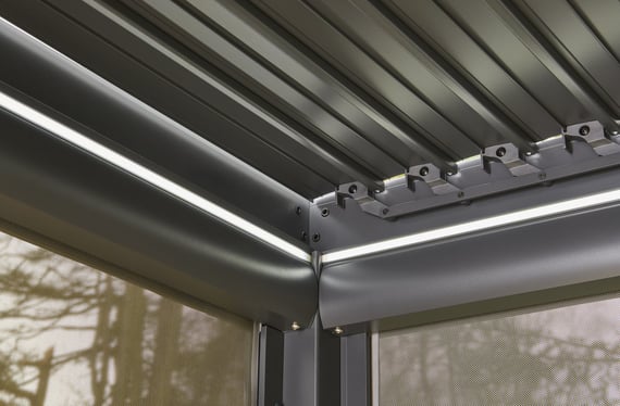 Nexus Grey Aluminium Pergola - Interior Corner LED Strip Off