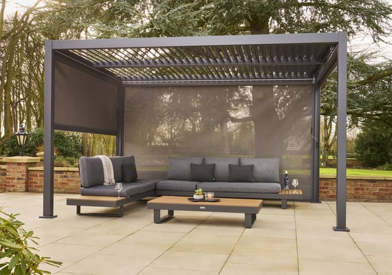 Nexus Grey Louvred Pergola - Rear and Side Screens Down