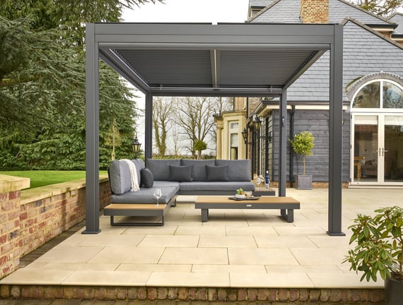 Nexus Grey Louvred Pergola - Period House Patio Front View