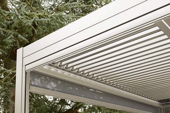 Nexus Beige Louvred Pergola - Roof Corner Screen Housing