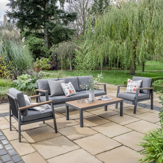Easton Lounge Set Garden Rattan Dark Grey