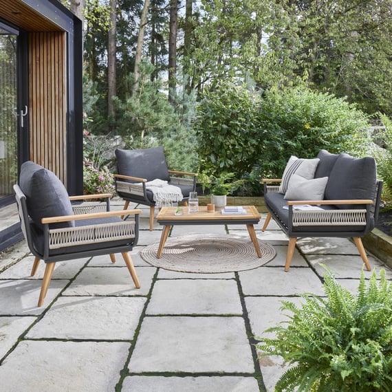 Norfolk Collection Kimora 4 Seat Lounge Set with Grey Fabric Cushions