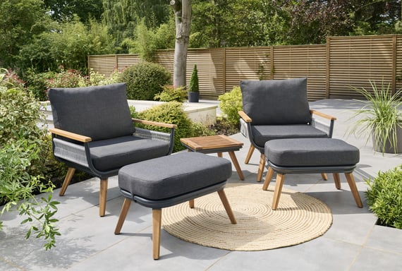 Norfolk Collection Kimora Relax Bistro Set with Footstools and Grey Cushions