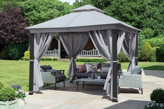 Garden-Must-Haves-3m Luxury-Garden-Gazebo-Grey-Curtains