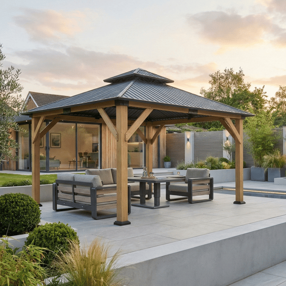 Ottawa Pergola - Sunset Poolside Patio Lifestyle