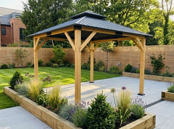 Ottawa Wooden Gazebo - Modern Garden with Raised Beds