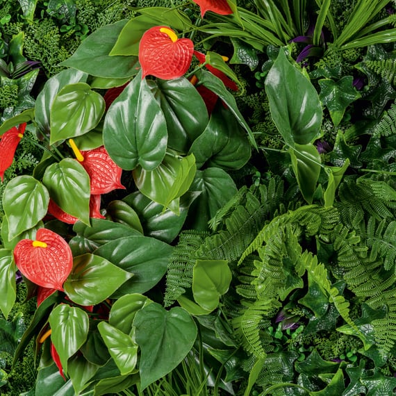 1x1m Artificial Living Wall Ivy Fern and Anthurium