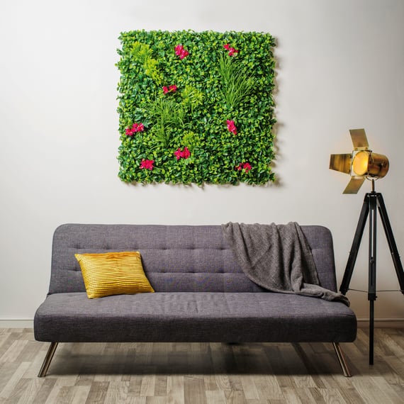 1x1m Artificial Living Wall Privet Grass and Red Jasmine