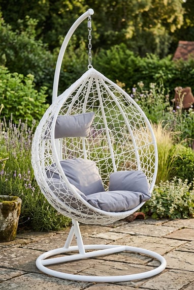 Goa White Rattan Effect Hanging Chair