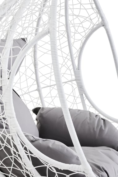 Goa White Rattan Effect Hanging Chair With Grey Cu Detail 04