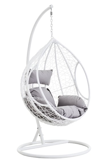 Goa White Rattan Effect Hanging Chair With Grey Cu Garden Furniture