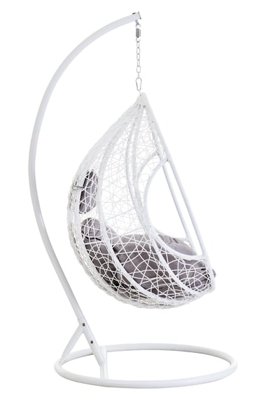 Goa White Rattan Effect Hanging Chair With Grey Cu Style 02
