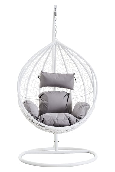 Goa White Rattan Effect Hanging Chair With Grey Cu Style 03