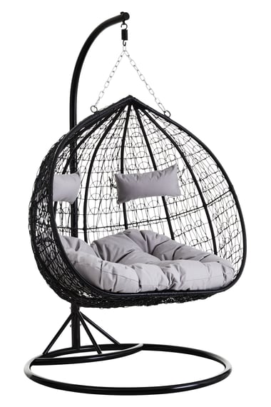 Goa Black Rattan Effect Double Hanging Chair With Garden Furniture