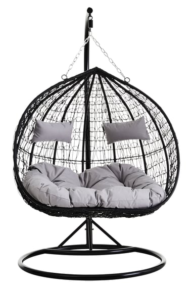 Goa Black Rattan Effect Double Hanging Chair With Style 03