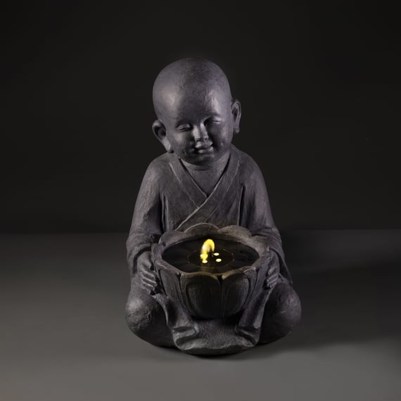 44cm 4 LED Solar Baby Buddha Water Feature