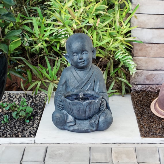 44cm 4 LED Solar Baby Buddha Water Feature