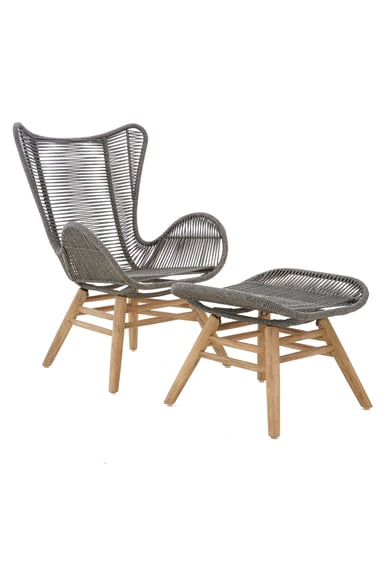 Sisal Grey Rope Lounge Chair And Footstool Garden Furniture