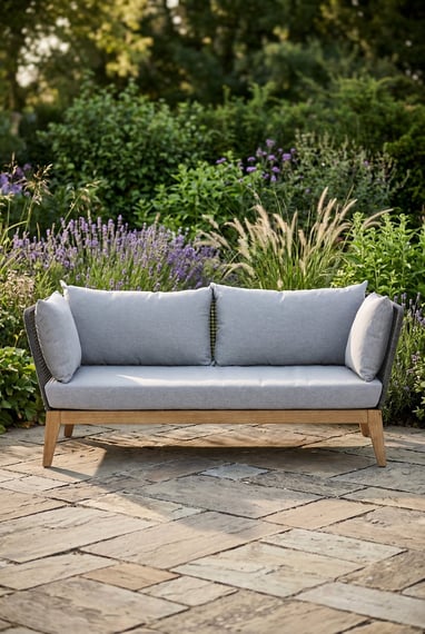 Opus 3 Seat Rope Woven Sofa with Grey Cushions