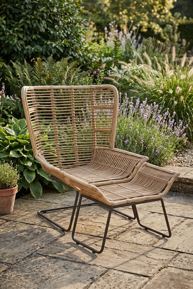 Manado Natural Rattan Lounge Chair And Footstool