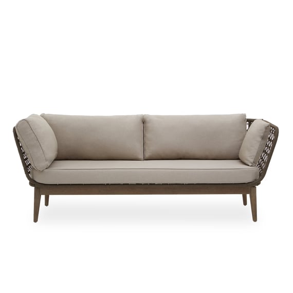 Opus Linen Fabric And Woven Rope 3 Seat Sofa Garden Furniture