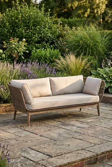 Opus Linen Fabric and Woven Rope 3 Seat Sofa