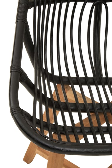 Manado Black Natural Rattan And Teak Chair Detail 02