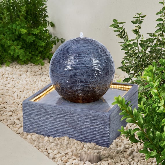 Textured Sphere Self Contained Water Feature with LEDs