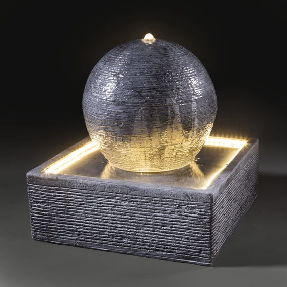 Textured Sphere Self Contained Water Feature with Light