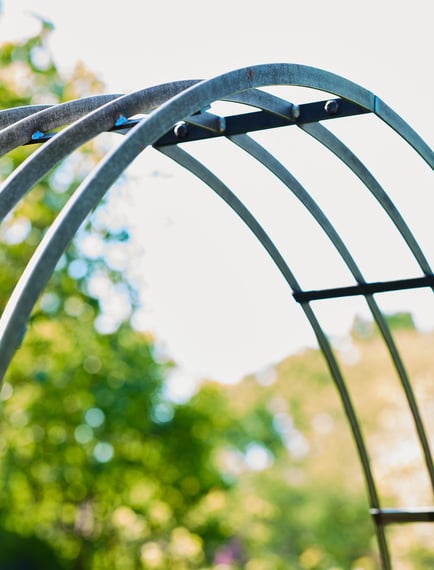 Farringdon Domed Rose Arch Raw Metal Ball Finials Garden