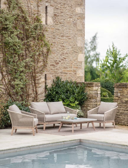 Lynton 2 Seater Sofa Set - Acacia Wood, Grey