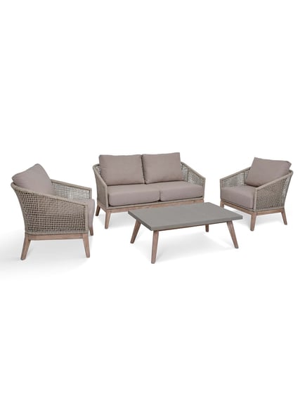 lynton acacia wood grey 2 seater garden sofa set duracrete