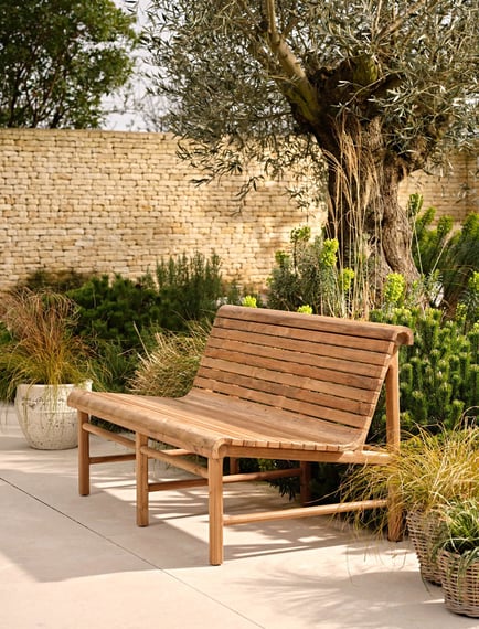 Station Bench Double - Teak, Natural