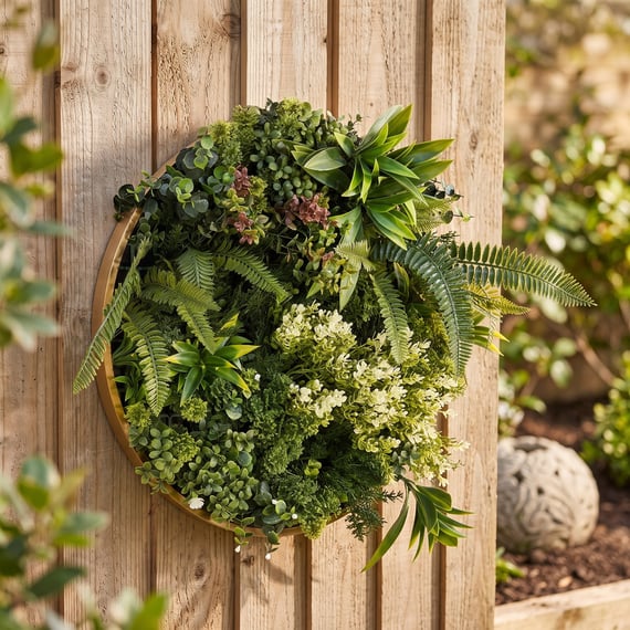 50cm Artificial Living Wall Art in Circular Frame Talia Joy