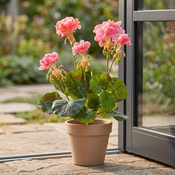 Artificial Flowering Geranium Pink 35cm