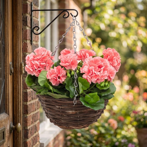 Artificial Geranium Pink Hanging Basket 25cm