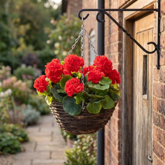 Artificial Geranium Red Hanging Basket 25cm