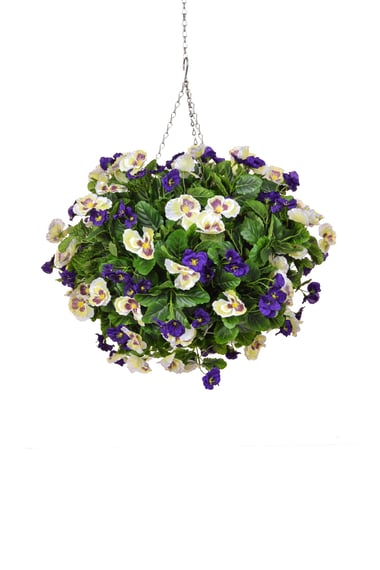 Artificial Pansy Medium Ball Purple White 30cm