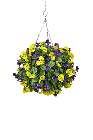 Artificial Pansy Medium Ball Purple Yellow 30cm