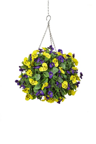 Artificial Pansy Medium Ball Purple Yellow 30cm alternative view