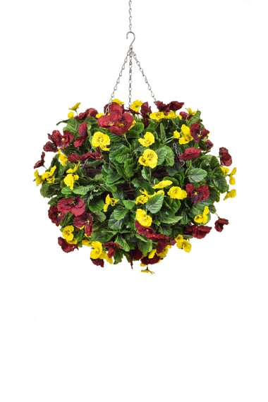 Artificial Pansy Medium Ball Red Yellow 30cm alternative view