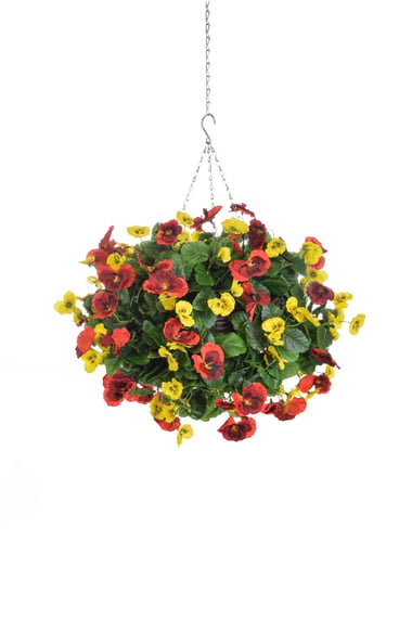 Artificial Pansy Medium Ball Red Yellow 30cm